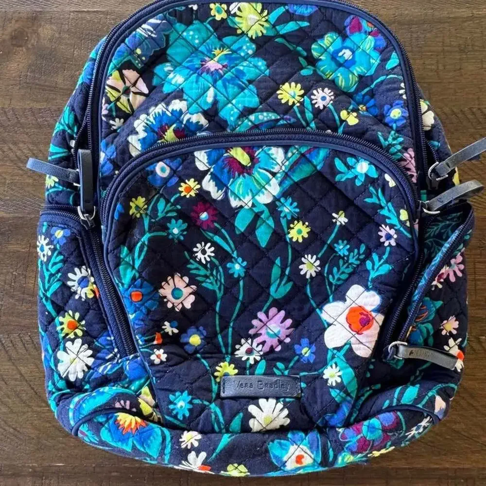 Vera Bradley Floral Quilted Cotton Backpack Midnight Garden pattern